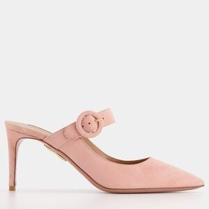 Aquazzura Light Pink Suede Mules with Buckle Strap Size EU 36.5